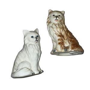 Pair Porceline Kitties Cats White Kitty Figurines Statue Shabby Cottagecore